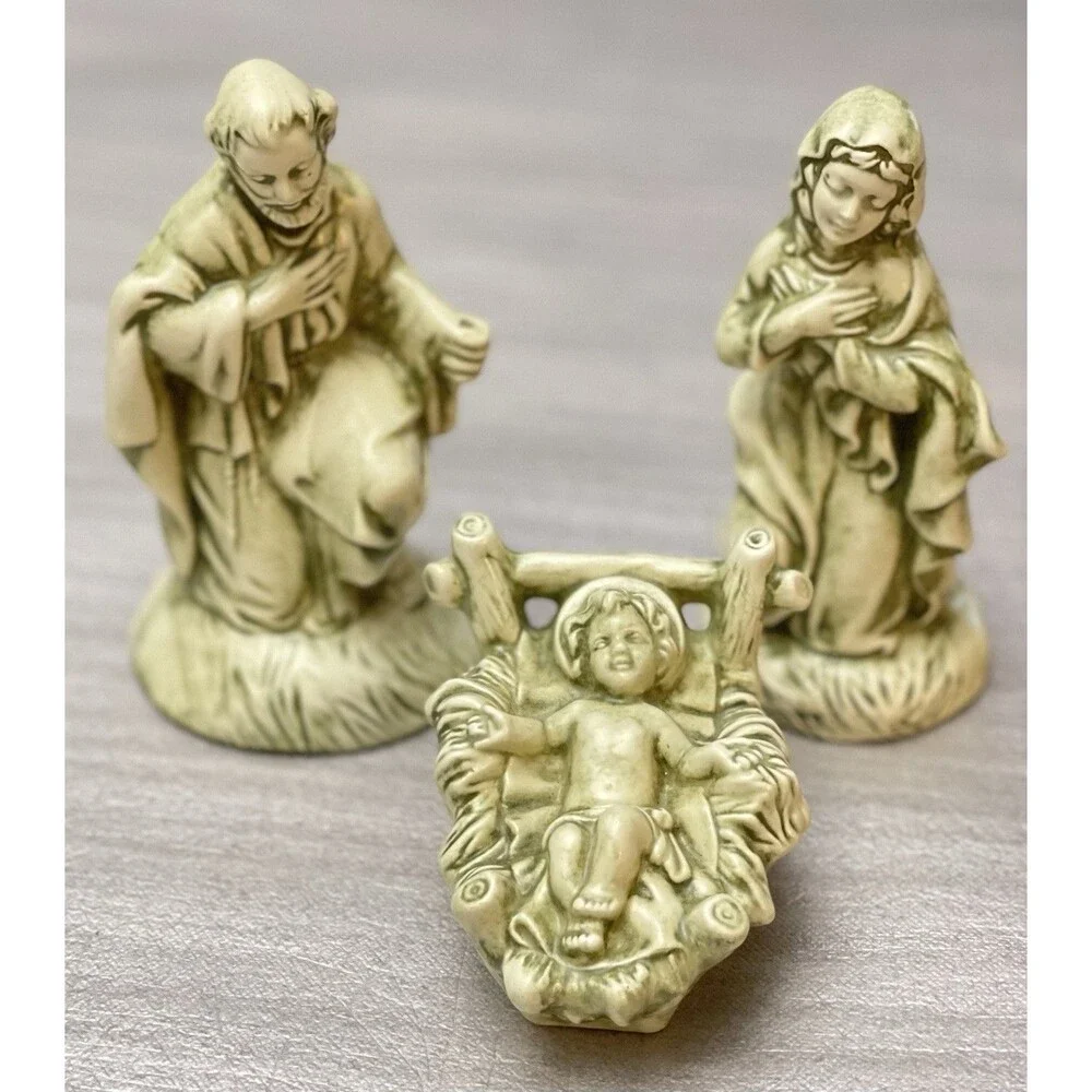 VTG Nativity Set Holy Family Green Patina Chalkware Ceramic Signed LEA 1988 READ - Picture 2 of 12